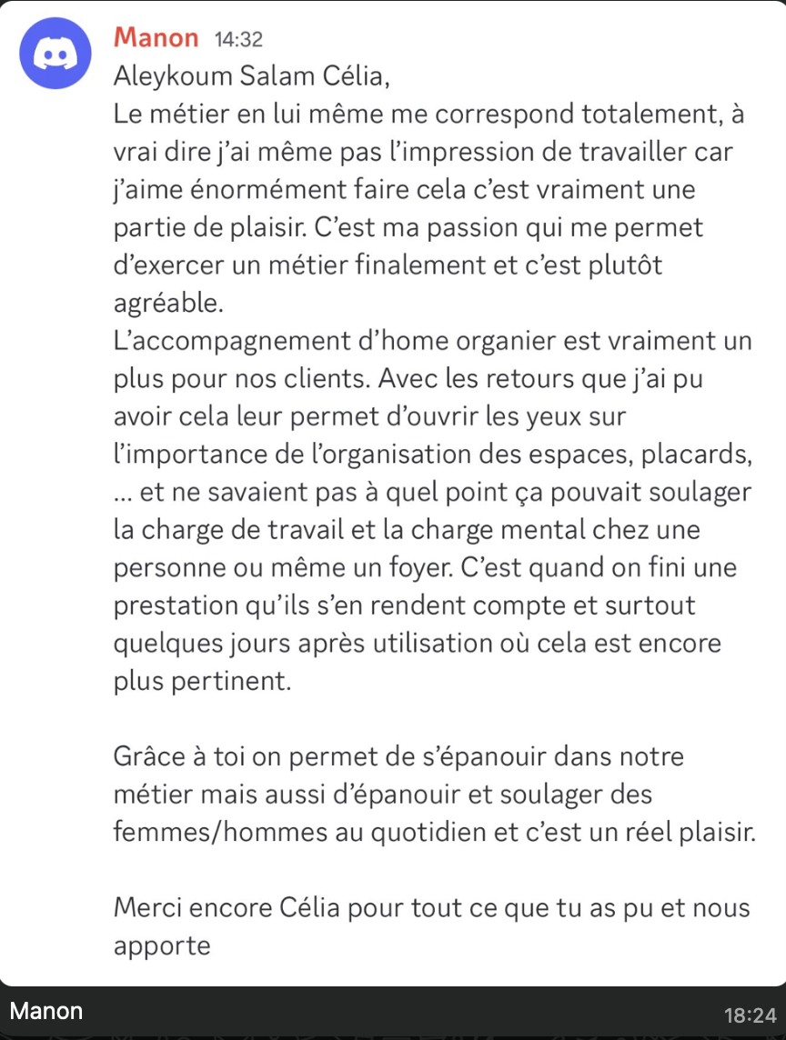 Témoignage authentique — Manon · Home Organizer